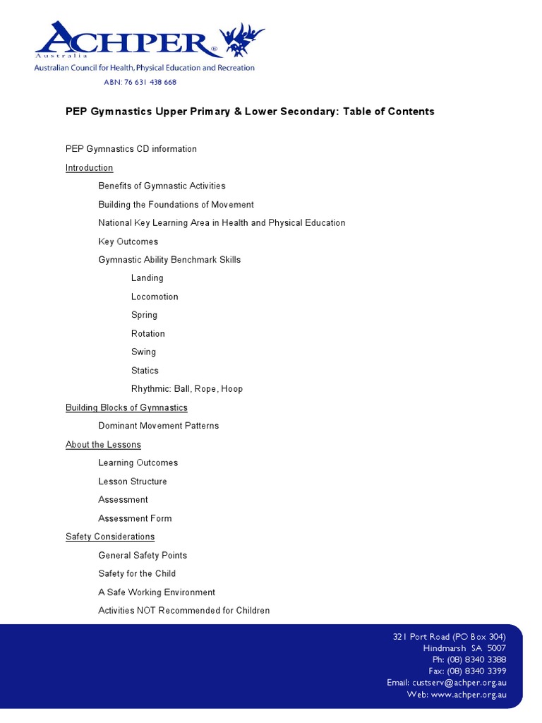 PEP Gymnastics Curriculum Overview | PDF | Gymnastics | Sports