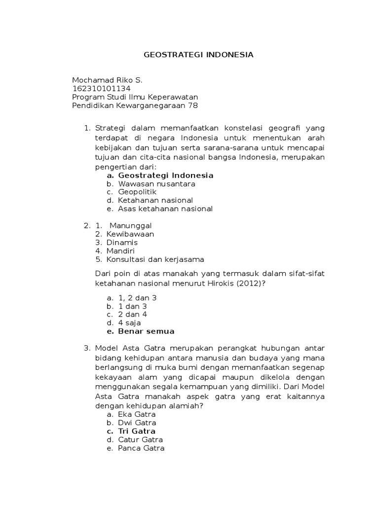 Soal Dan Jawaban Geostrategi