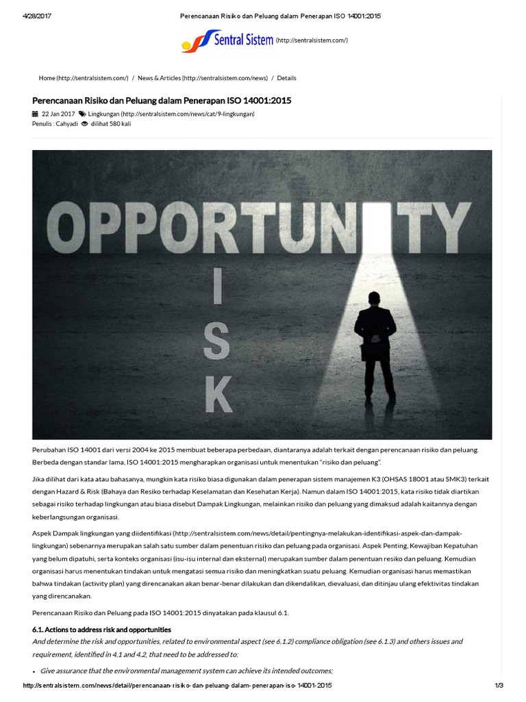 Perencanaan Risiko Dan Peluang Dalam Penerapan ISO 14001