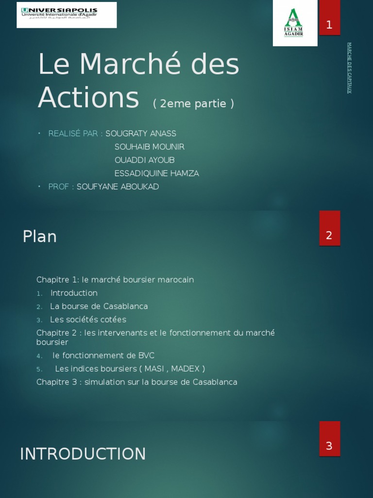 Le Marche Des Actions La Bourse De Casablanca 2eme Partie Bourse Des Valeurs Economie Financiere