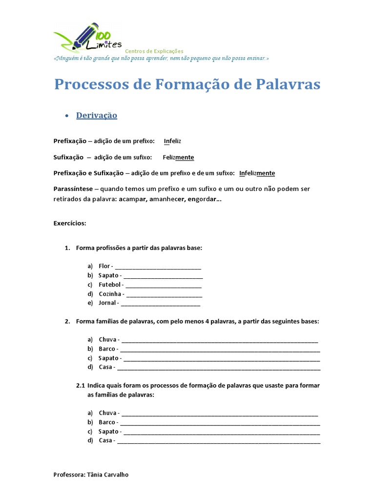 Formação de Palavras 5º Ano | PDF