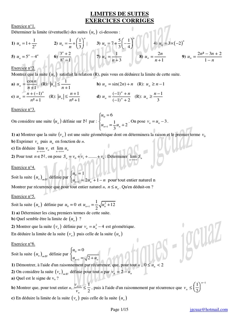 Exercice Corrigé Suite Terminale S Type Bac Pdf