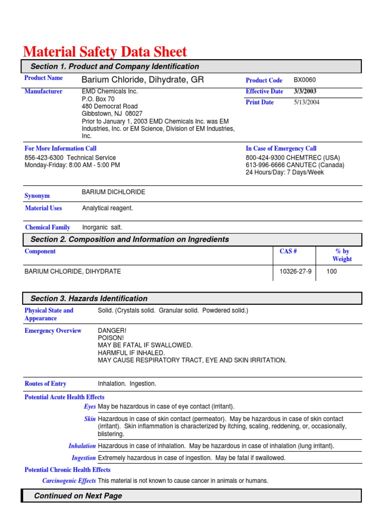 015 Barium Chloride Toxicity Dangerous Goods
