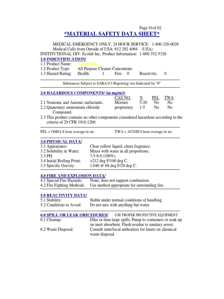 Ecolab Oasis Air Freshener Sds Clearance Sale