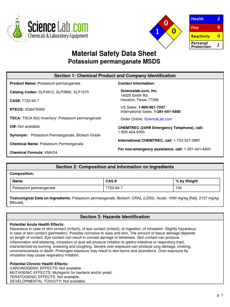 100 Potassium Permanganate Toxicity Explosion