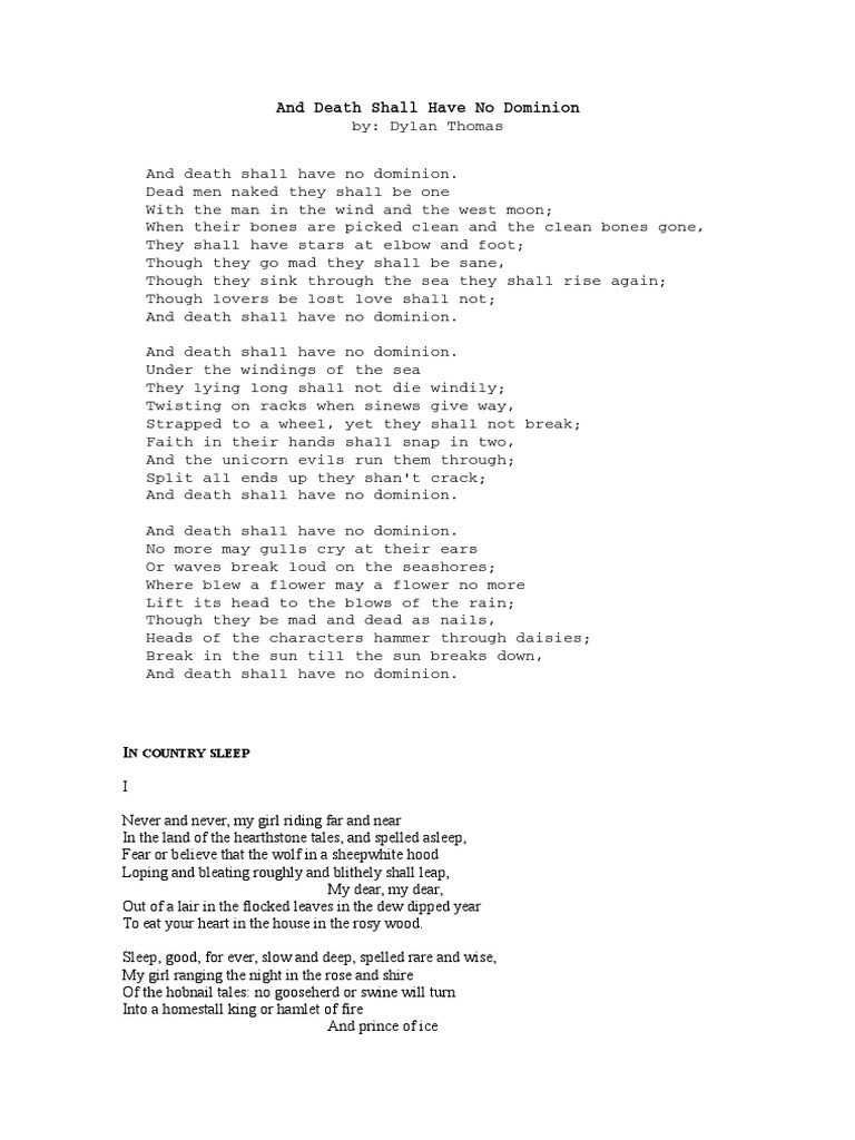 And Death Shall Have No Dominion Poetry Fiction & Literature