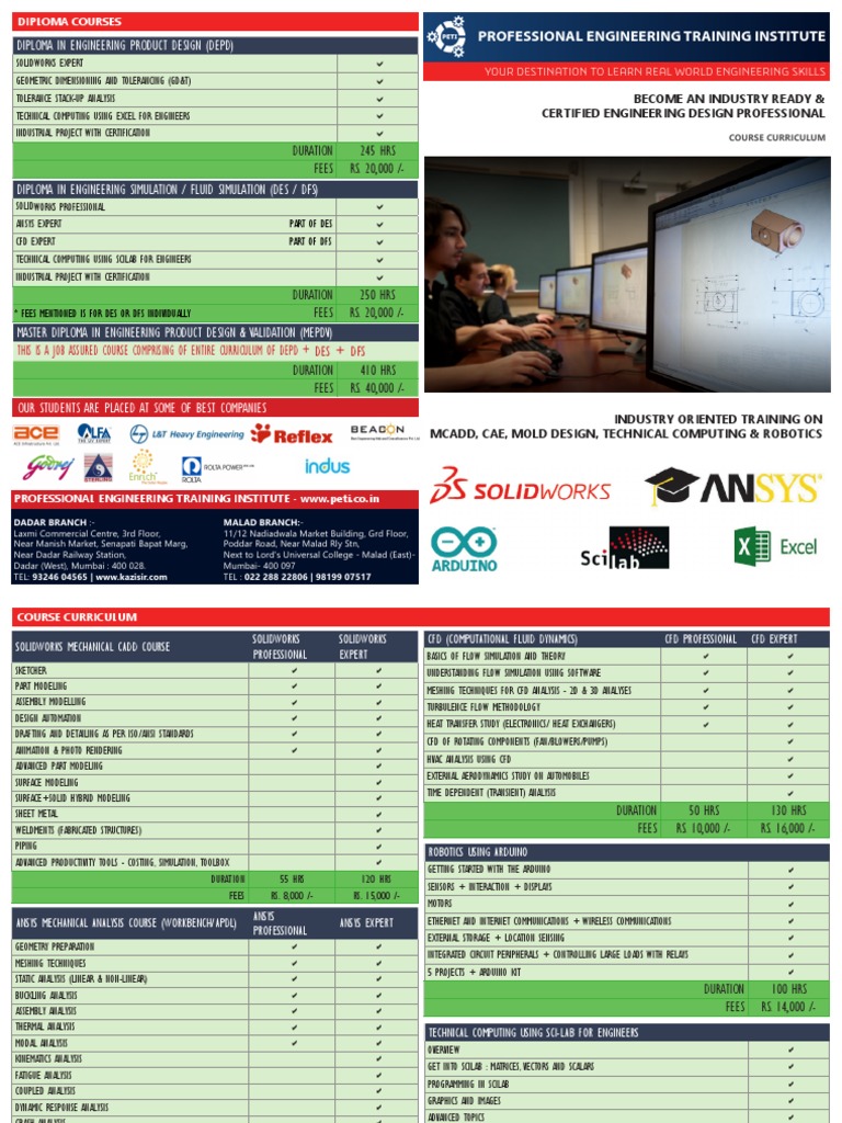 Duration 245 HRS Fees RS. 20,000 / Diploma in Engineering Product Design (Depd) PDF