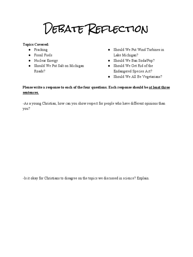 Debate Reflection on Energy and Ethics | PDF | Social Science | Self ...