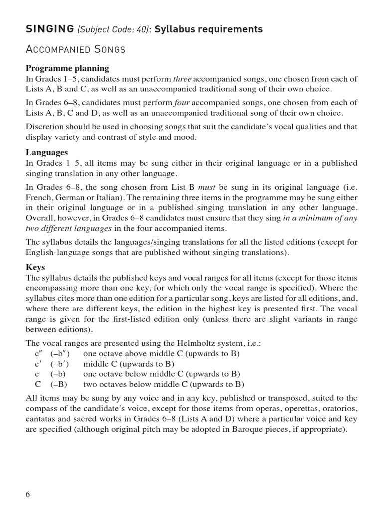 Singing: Syllabus Requirements | PDF