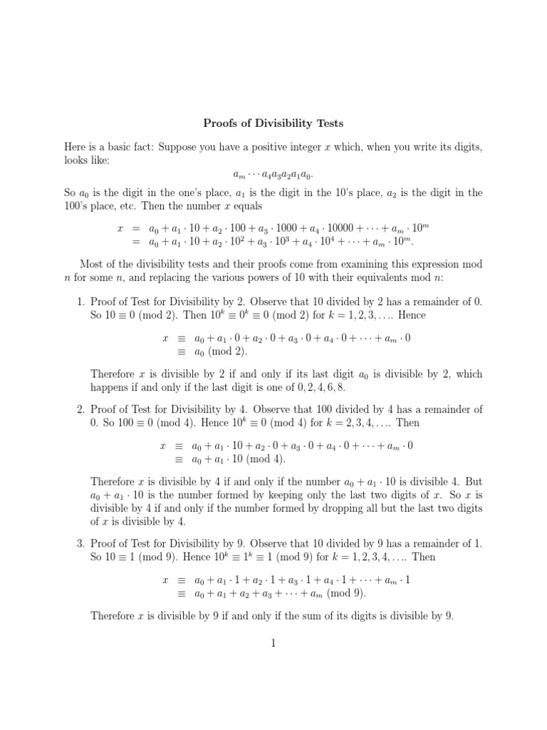 Proof of Divisibility Criteria PDF | PDF | Arithmetic | Ring Theory