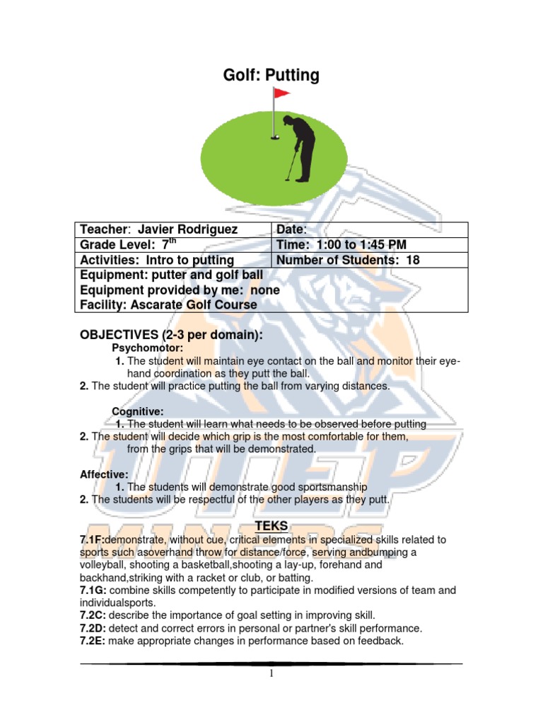 Golf Putting Lesson Plan For site PDF Golf Stroke Mechanics