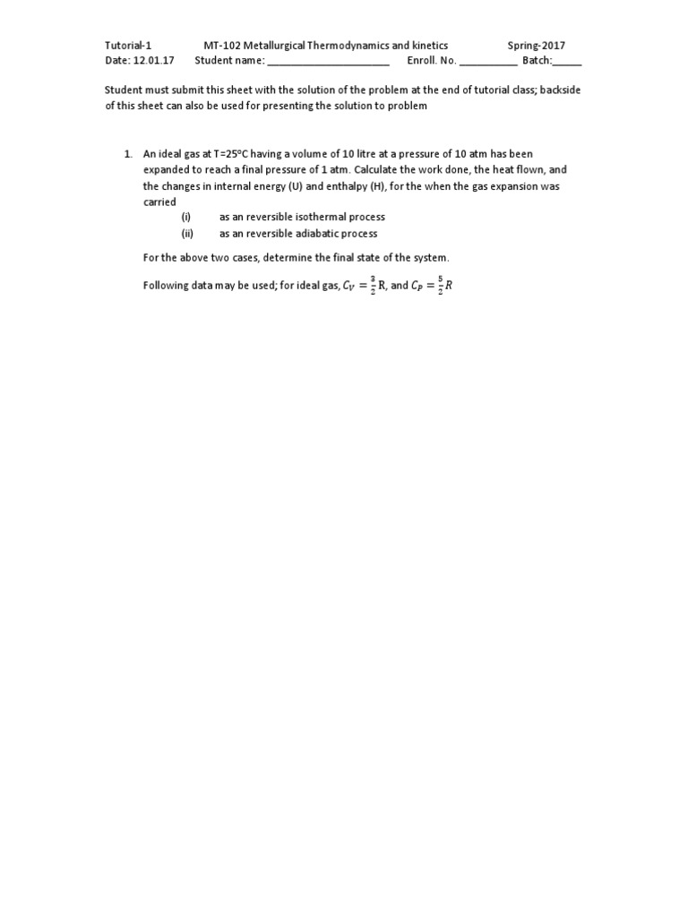 Tutorials - 1 To 12 | PDF | Gases | Chemical Equilibrium