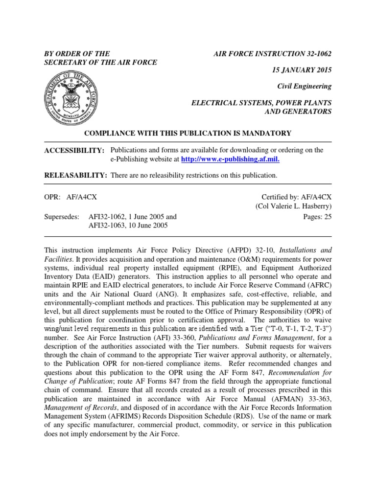 AFI 32-1062: Electrical Systems Guidelines | PDF | Internal Combustion ...
