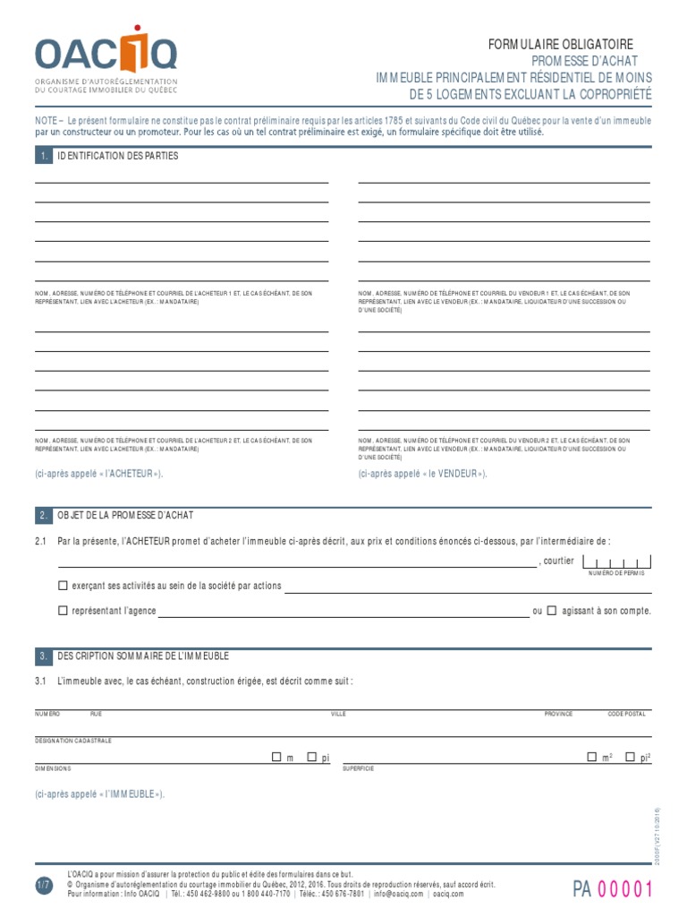 Le Plus Rapide Formulaire De Modification D Offre D Achat Du Proprio