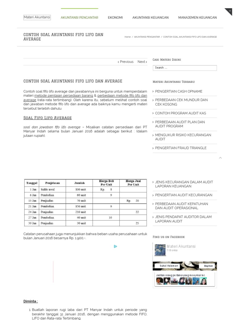 Contoh Soal Akuntansi Fifo Lifo Dan Average - Materi Akuntansi | PDF
