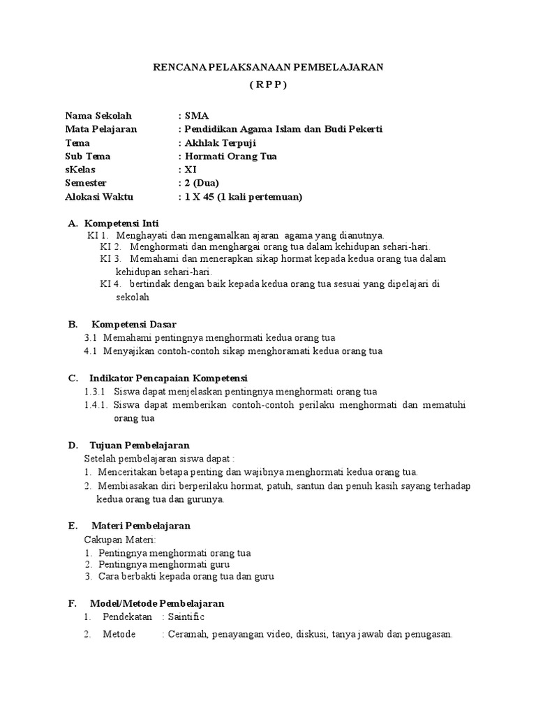 Rpp Menghormati Ortu Pdf