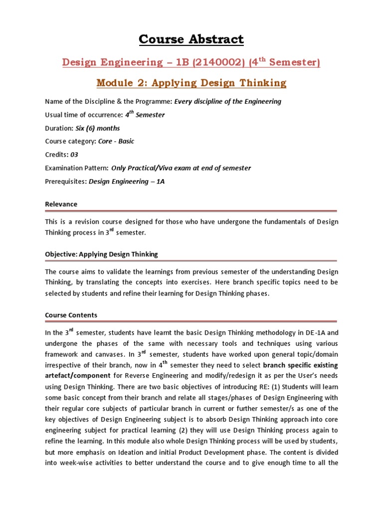 Design Thinking in Engineering 4th Sem | PDF | Design Thinking ...