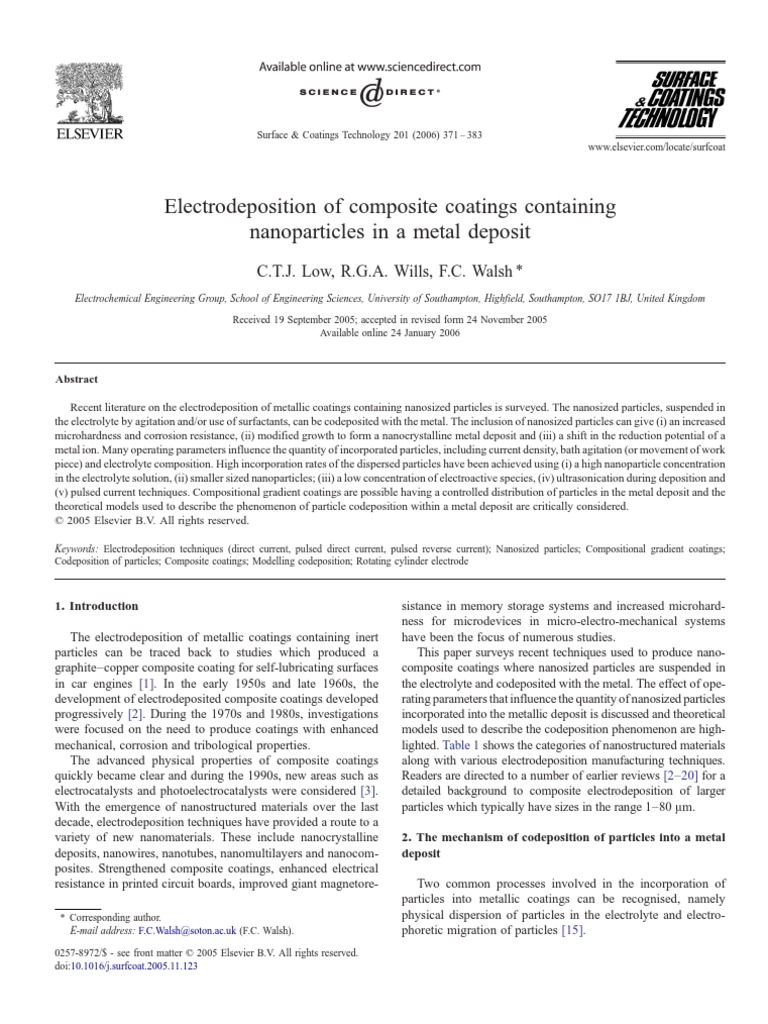 Electrodeposition of Composite Coatings Containing PDF | PDF
