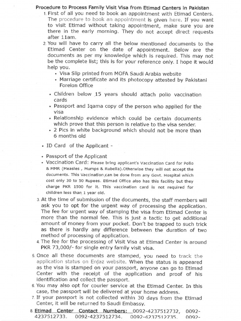 Etimad Procedure & Numbers | PDF