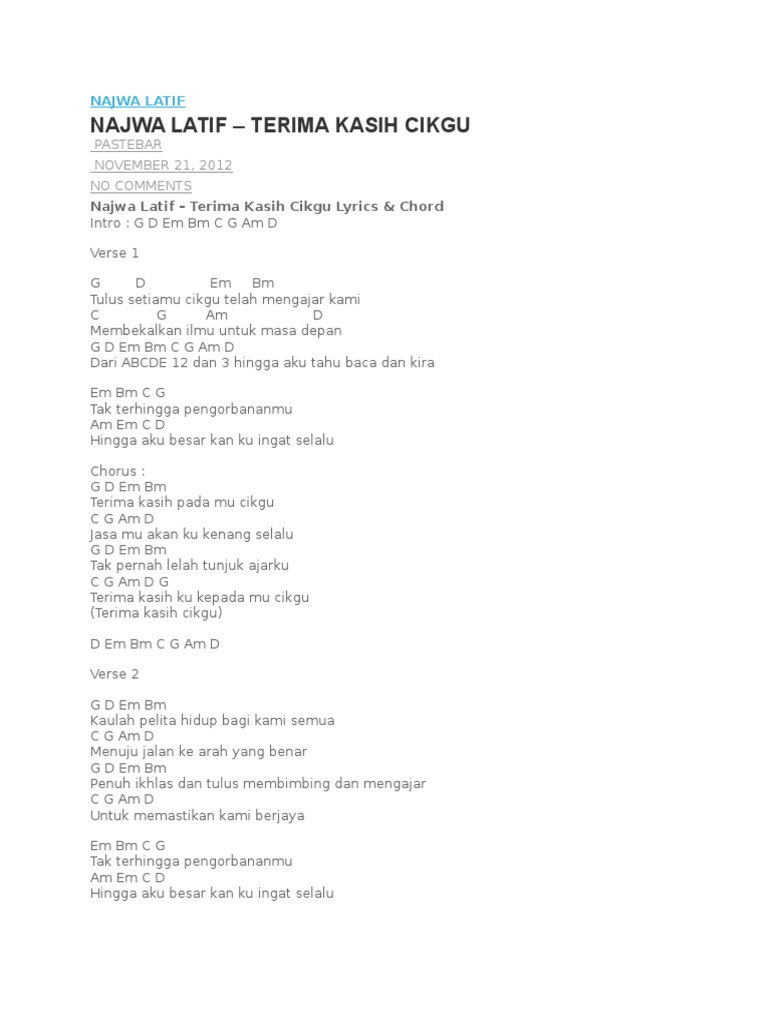 Chord And Lirik Terima Kasih By Iamneeta Pdf