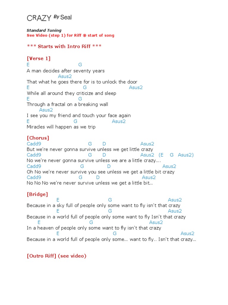 Crazy Chords Lyrics Seal Detailed Version PDF