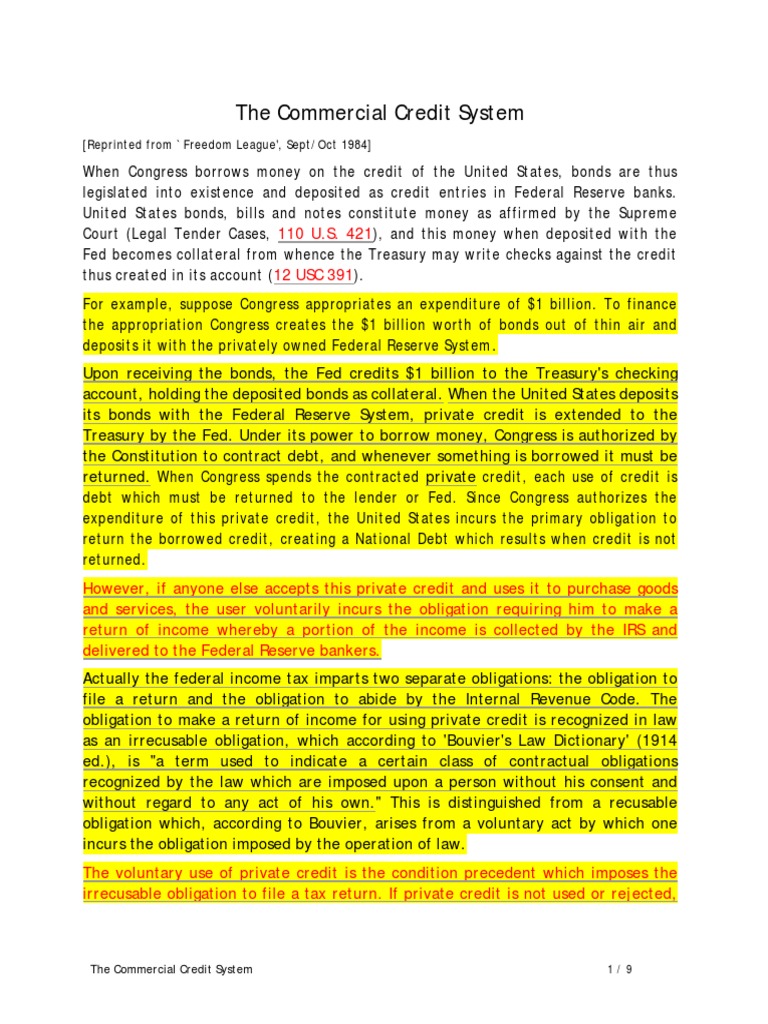 The Commercial Credit System | PDF | United States Note | Federal ...