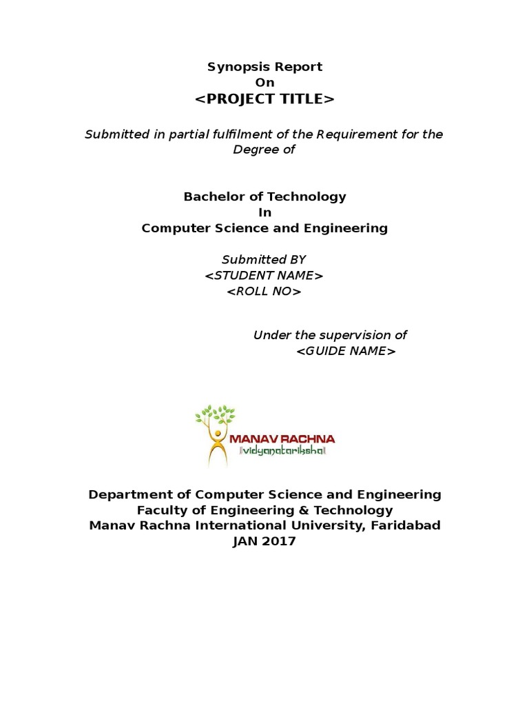 Project Synopsis Format For Manav Rachna University | PDF