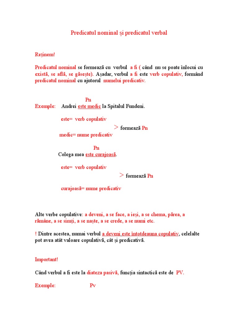 Predicatul Nominal Si Predicatul Verbal | PDF