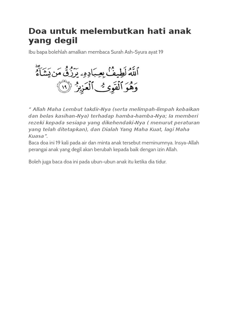 Doa Untuk Melembutkan Hati Anak Yang Degil Pdf