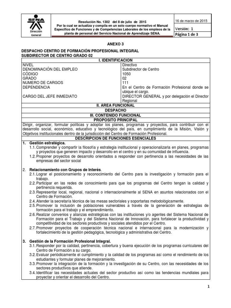 Funciones del Subdirector del SENA | PDF | Calidad (comercial) | Business