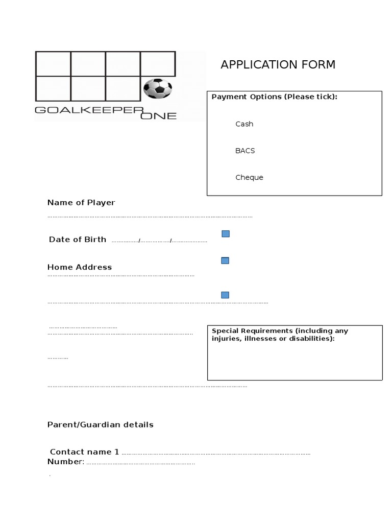 Goalkeeper One Application Form | PDF