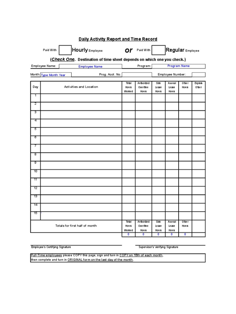 14 Daily Activity Report And Time Record In Excel Format Overtime Factor Income Distribution