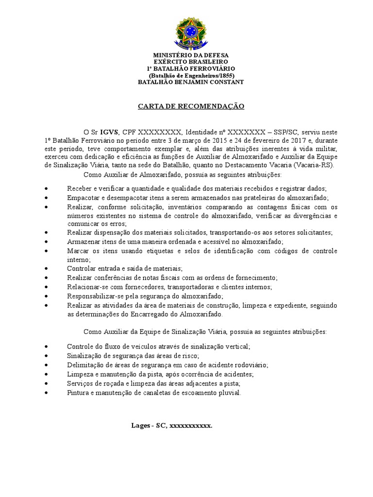 Carta de Recomendação Modelo