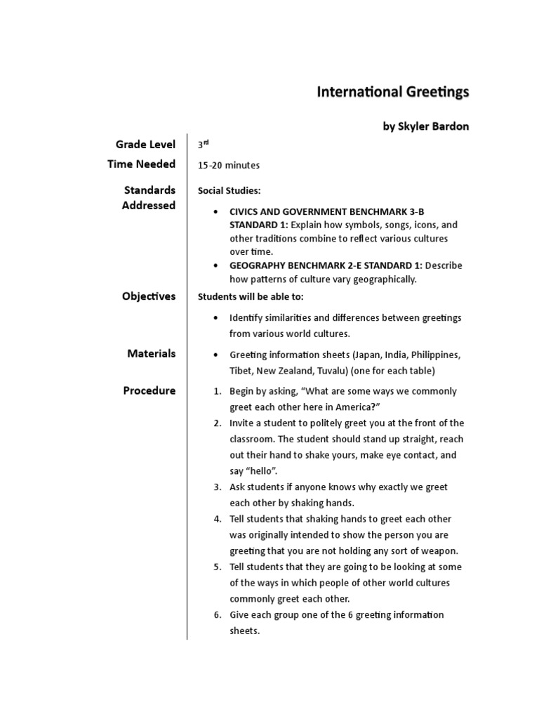 Global Greetings for Kids | PDF | Further Education