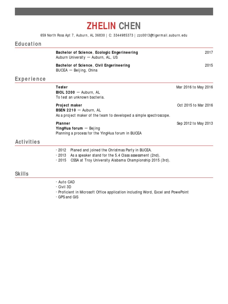 Zhelin Chen Resume 1 | PDF