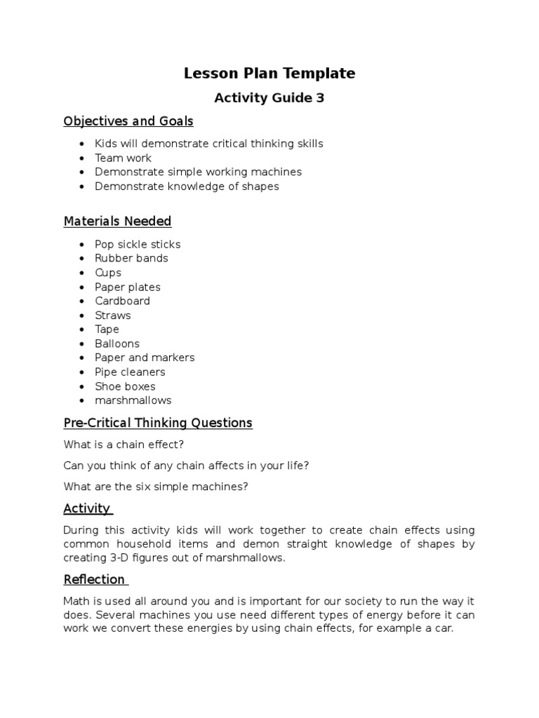 Lesson Plan Template: Objectives and Goals | PDF