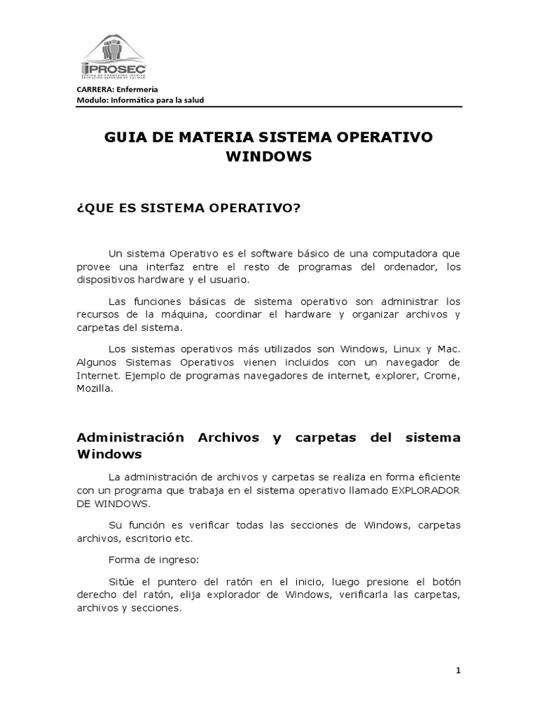 Guia de Materia Sistema Operativo Windows | PDF | Archivo de ...