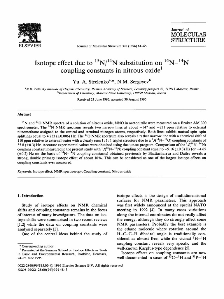 Molecular Structure: To On 14N-14N | PDF | Nuclear Magnetic Resonance ...