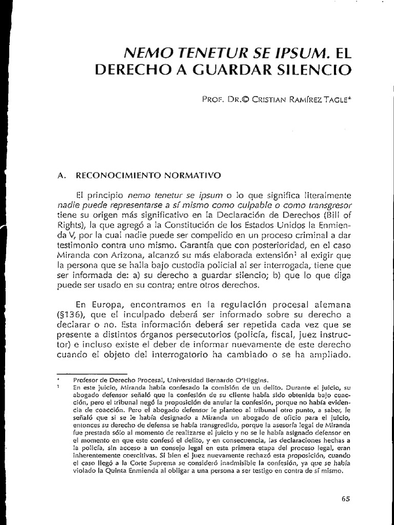 Derecho a Guardar Silencio Derecho penal Ley procesal