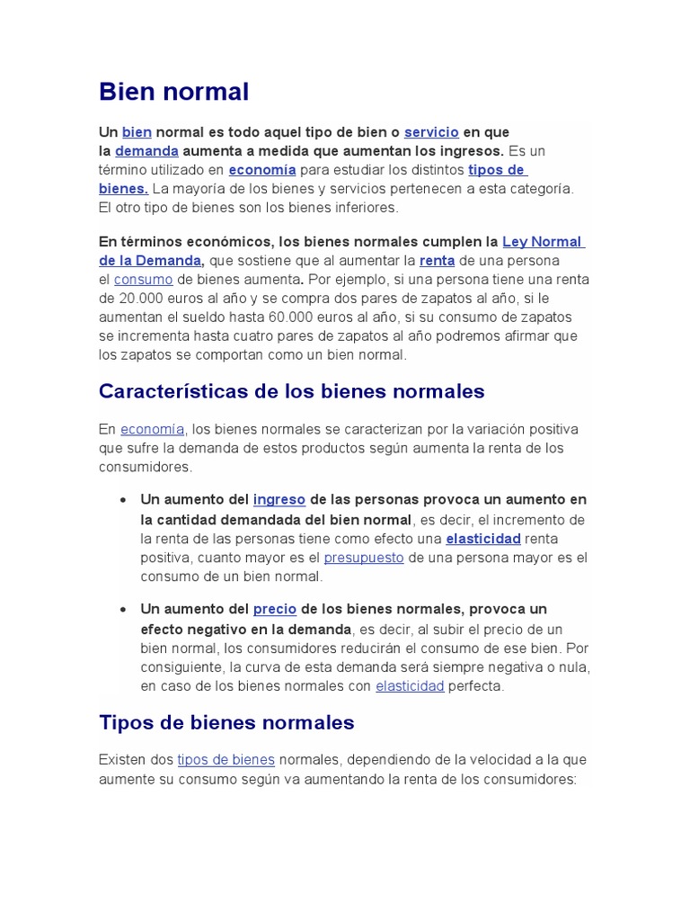Definición de Bien Normal en Economía | PDF | Bienes | Elasticidad ...