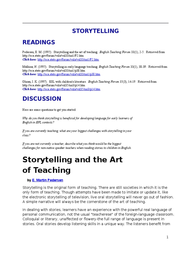 Storytelling Techniques for Educators | PDF | Storytelling | Reading ...