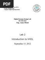 Lab 2 Introduction To VHDL September 15, 2012: Eng. Asma Obeid