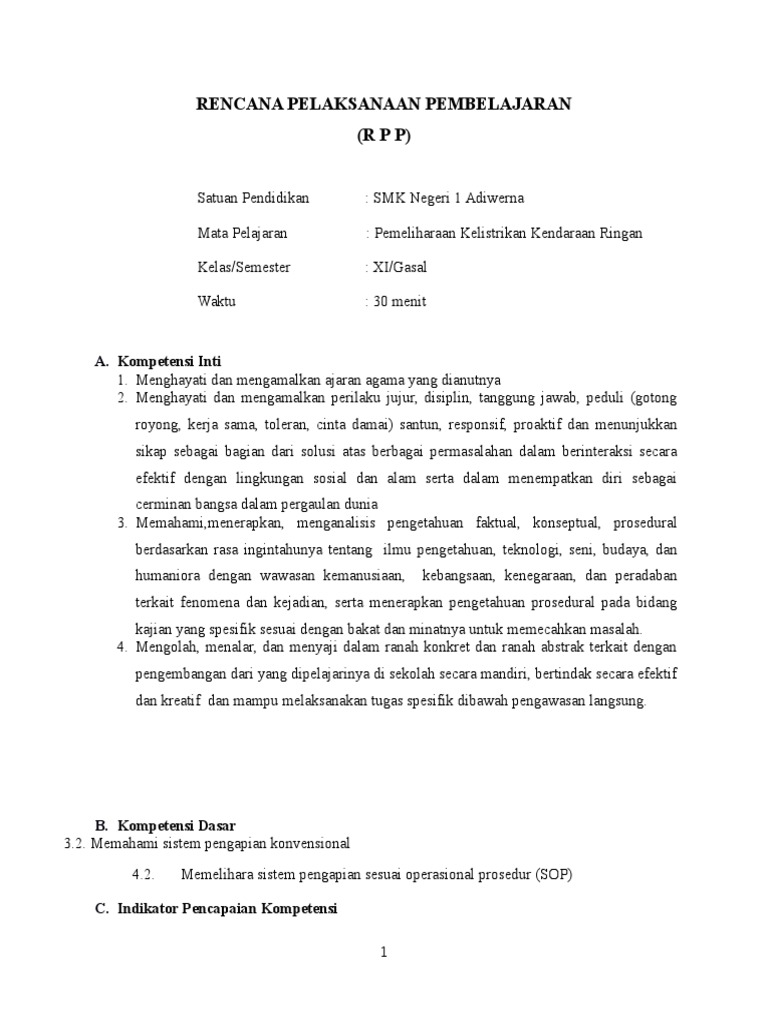 RPP Pemeliharaan Kelistrikan Kendaraan | PDF