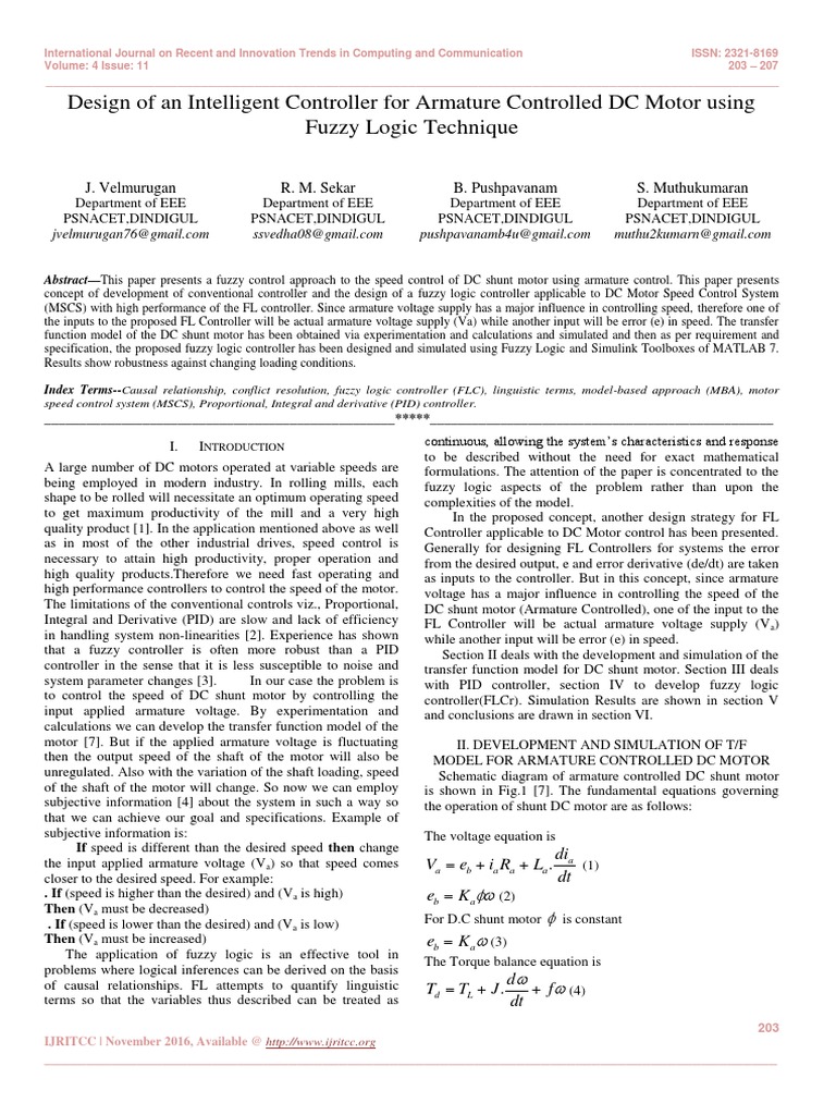 Fuzzy Logic Controller for DC Motor Speed | PDF | Control Theory ...