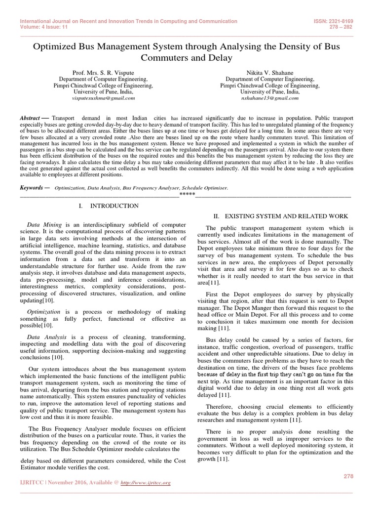 Optimized Bus Management System Through Analysing The Density of Bus ...