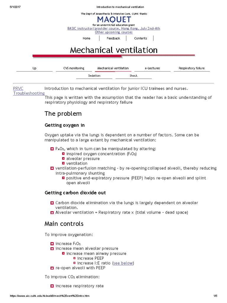Introduction To Mechanical Ventilation | PDF | Breathing | Respiratory ...