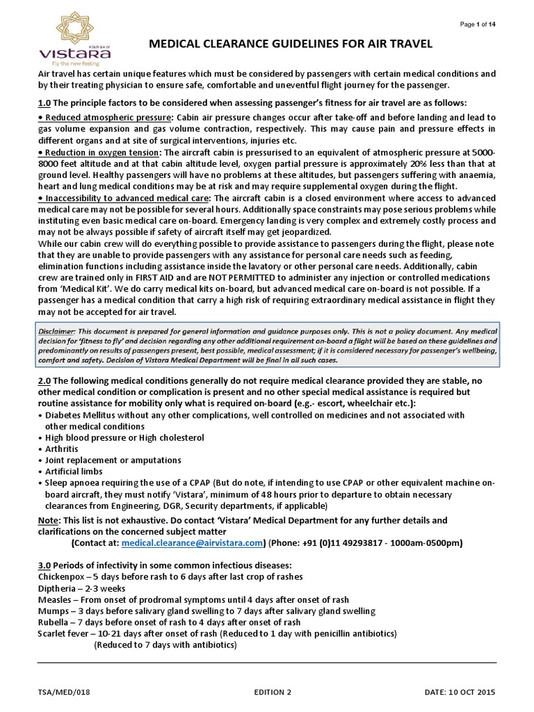 Air Travel Medical Clearance Guidelines | PDF | Concussion | Myocardial ...