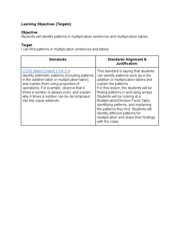 Multiplication Patterns in Tables | PDF | Career & Growth | Teaching ...