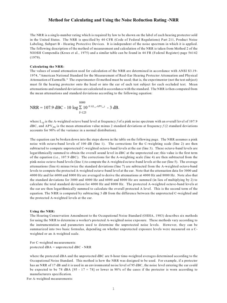 NRR Calculation and Application Guide | PDF | Decibel | Noise