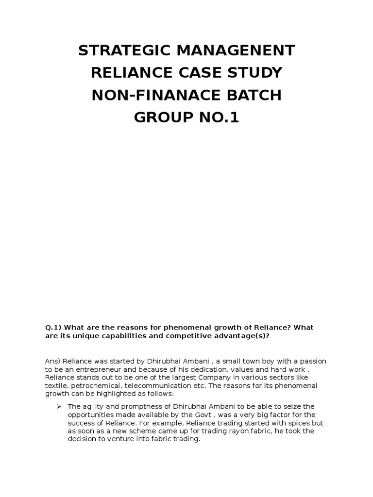 Reliance Case Study | PDF | Business | Economies